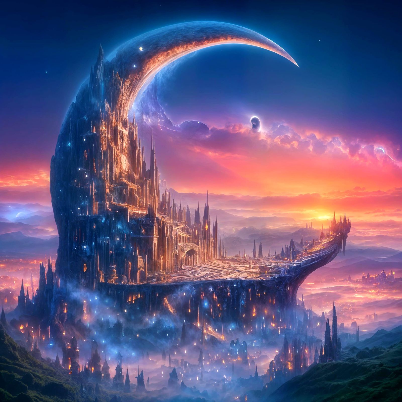 Crescent Moon Mountain Kingdom in Fantasy Art