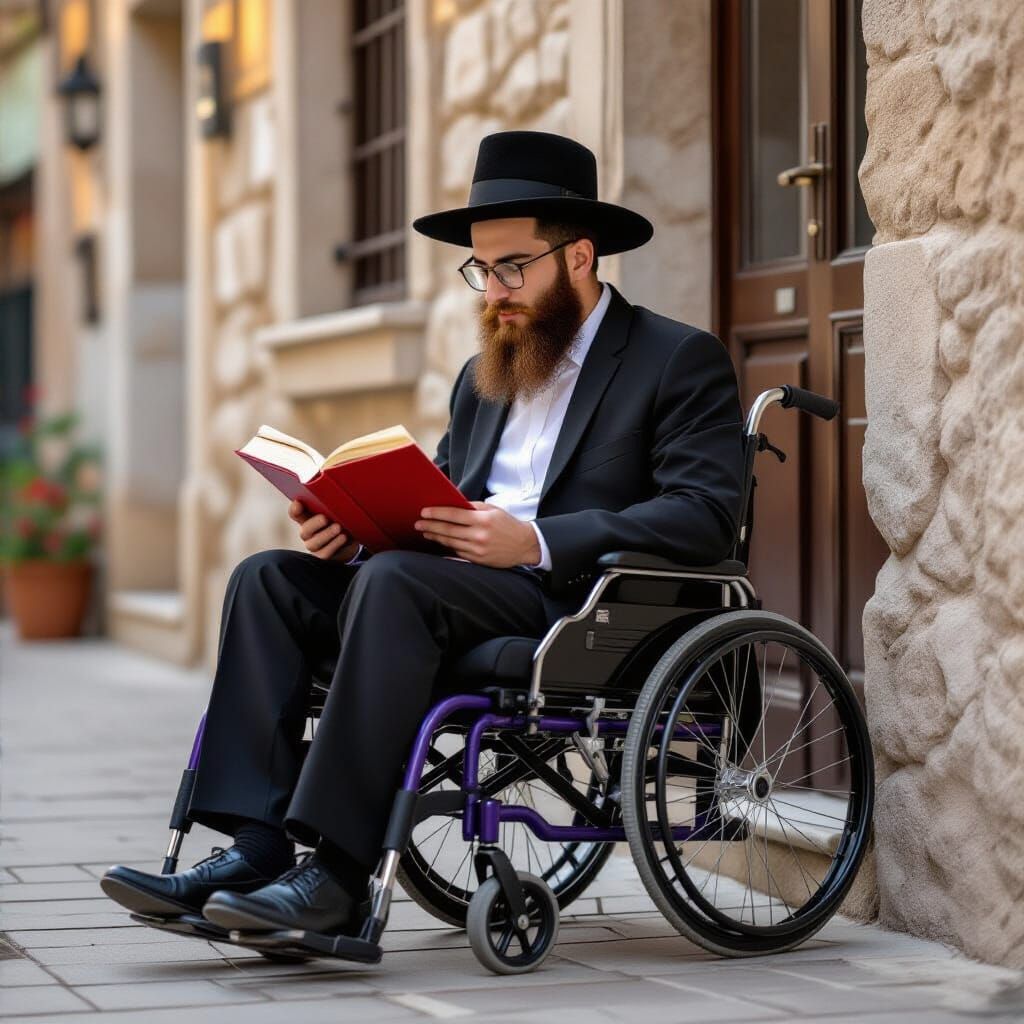Young Haredi Scholar Studying Torah in Wheelchair