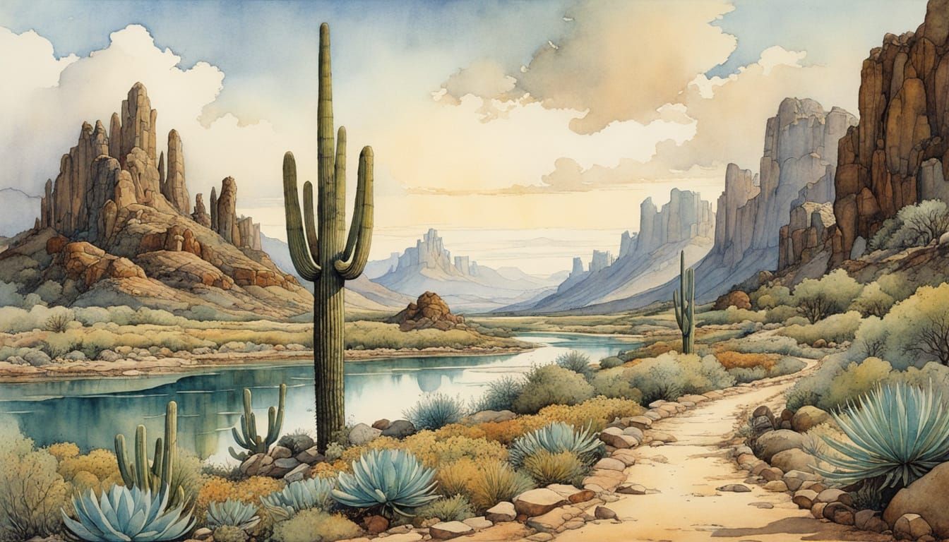 Arizona Landscape in Storybook Illustration Style