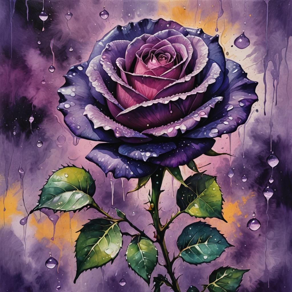 Tachisme Dynamic Brushwork of one brightly colored purple ro...