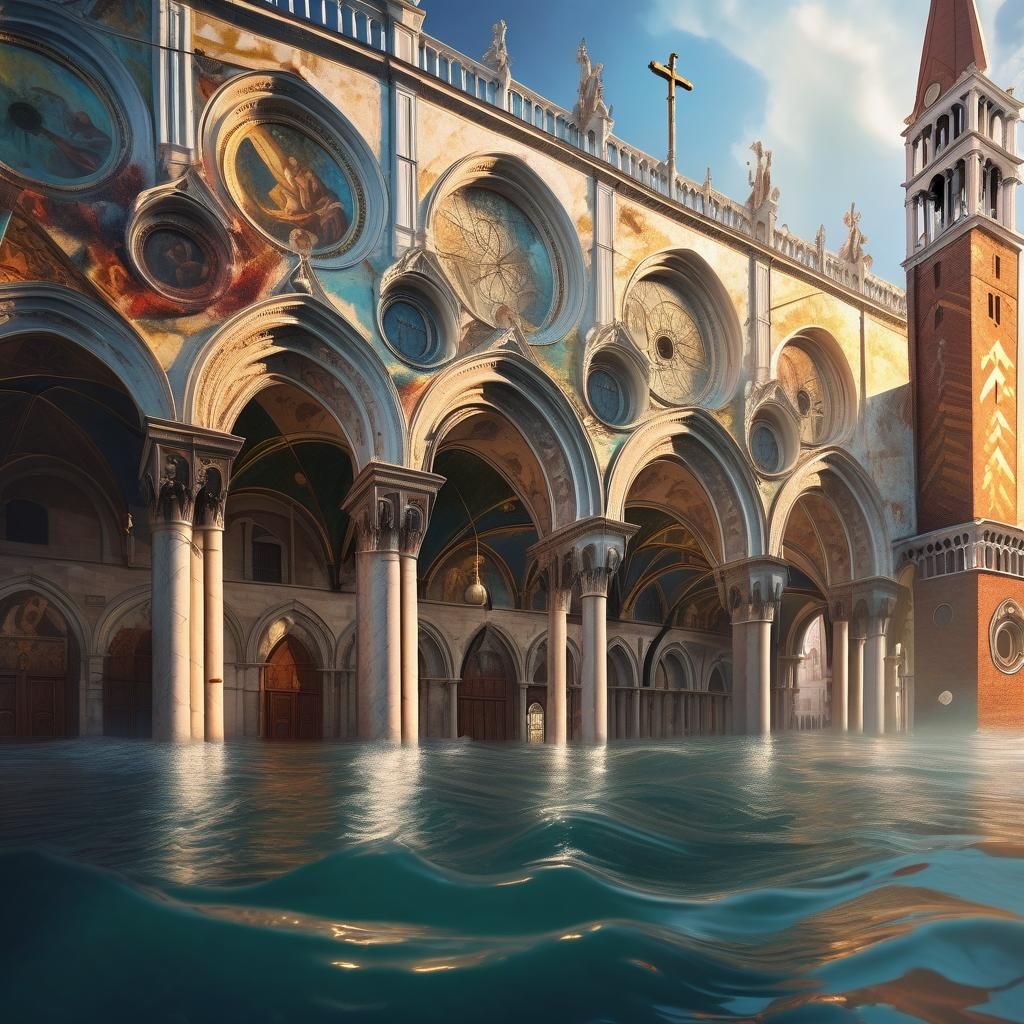 The Basilica of St. Mark Flooded by rising oceans Hyperreali...