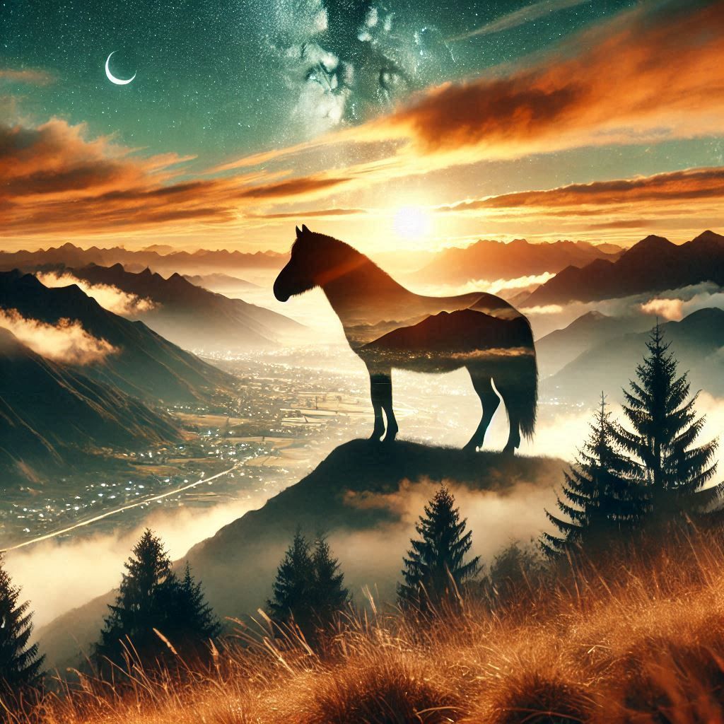 double exposure beautiful fantasy DALL-E 3 portrait landscape..