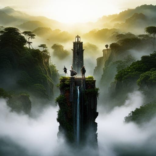 A dramatic scene where a group of adventurers battle a fierc...