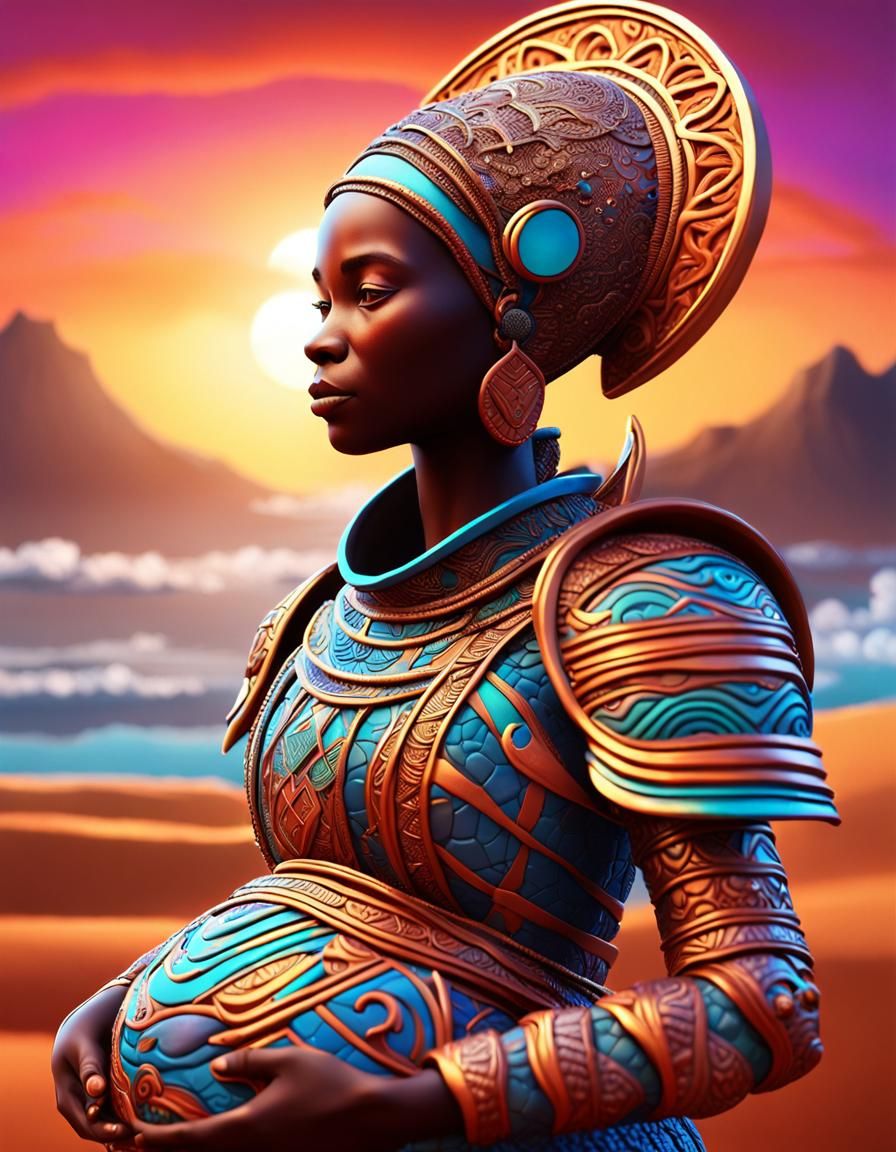 Holy African pregnant mother Knight, shining helmet visor , ...