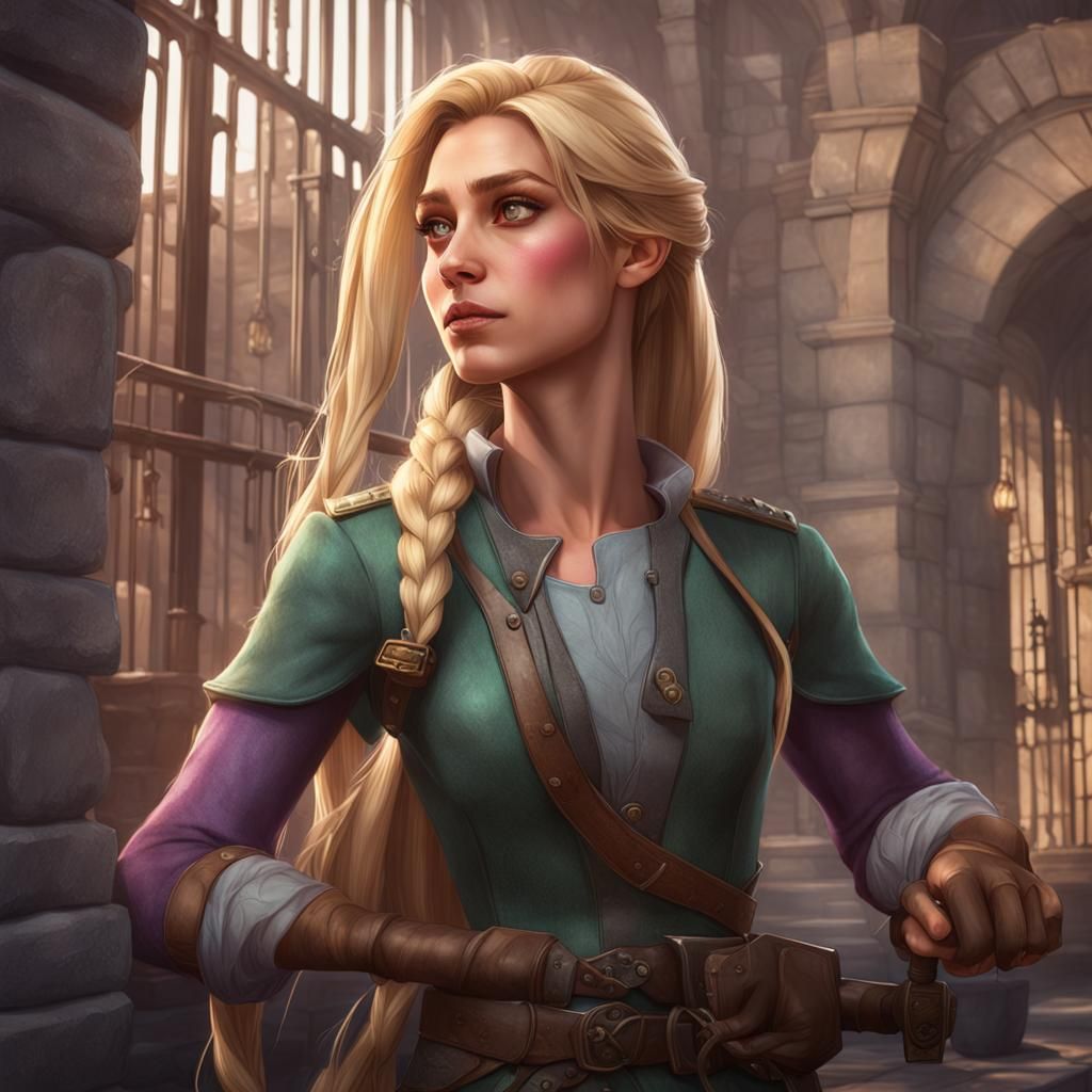 a pic of rapunzel as a jail person/ rogue