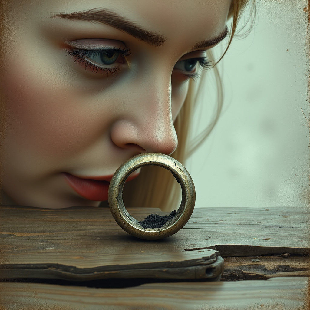 Woman Contemplates Broken Ring with Dark Void