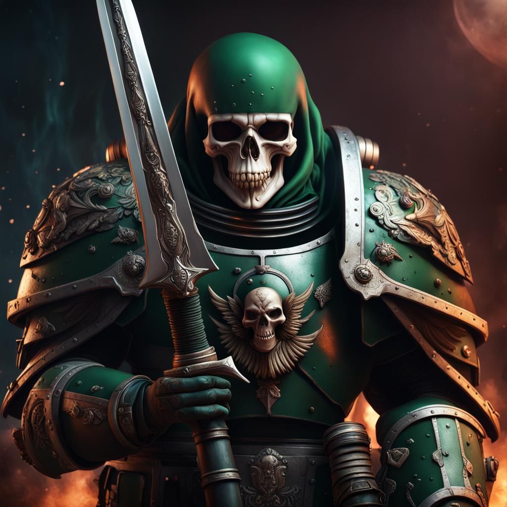 hyper realistic bust dark angels space marine holding a swor...