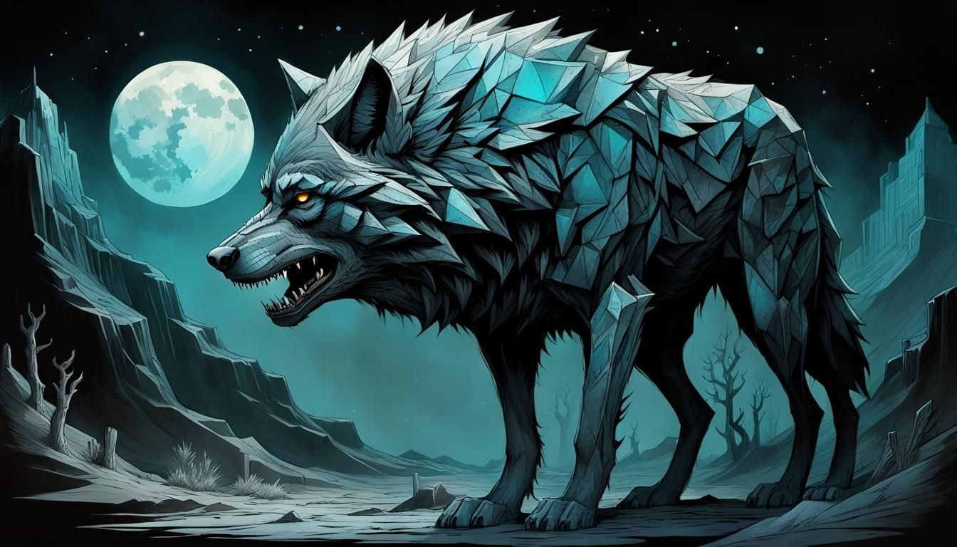 (Midnight toned she wolf:1.5) 
Dangerous (gargantuan beast:1...