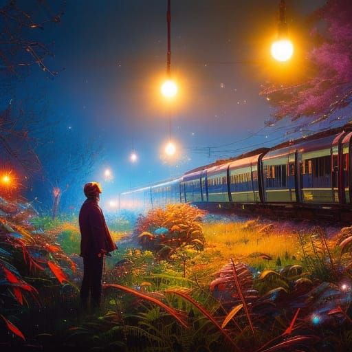 Train with Christmas lights  by @Neptune Sol