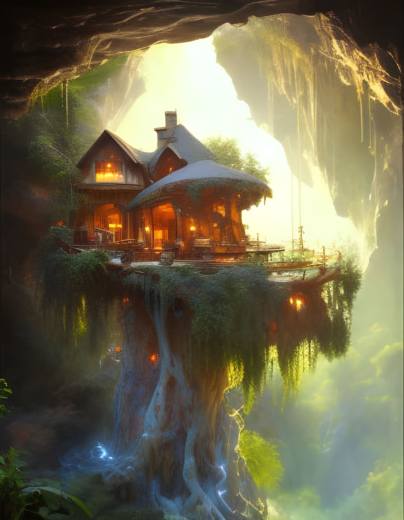 Treehouse Built in a Cavern  by @ShadyMcCheeks