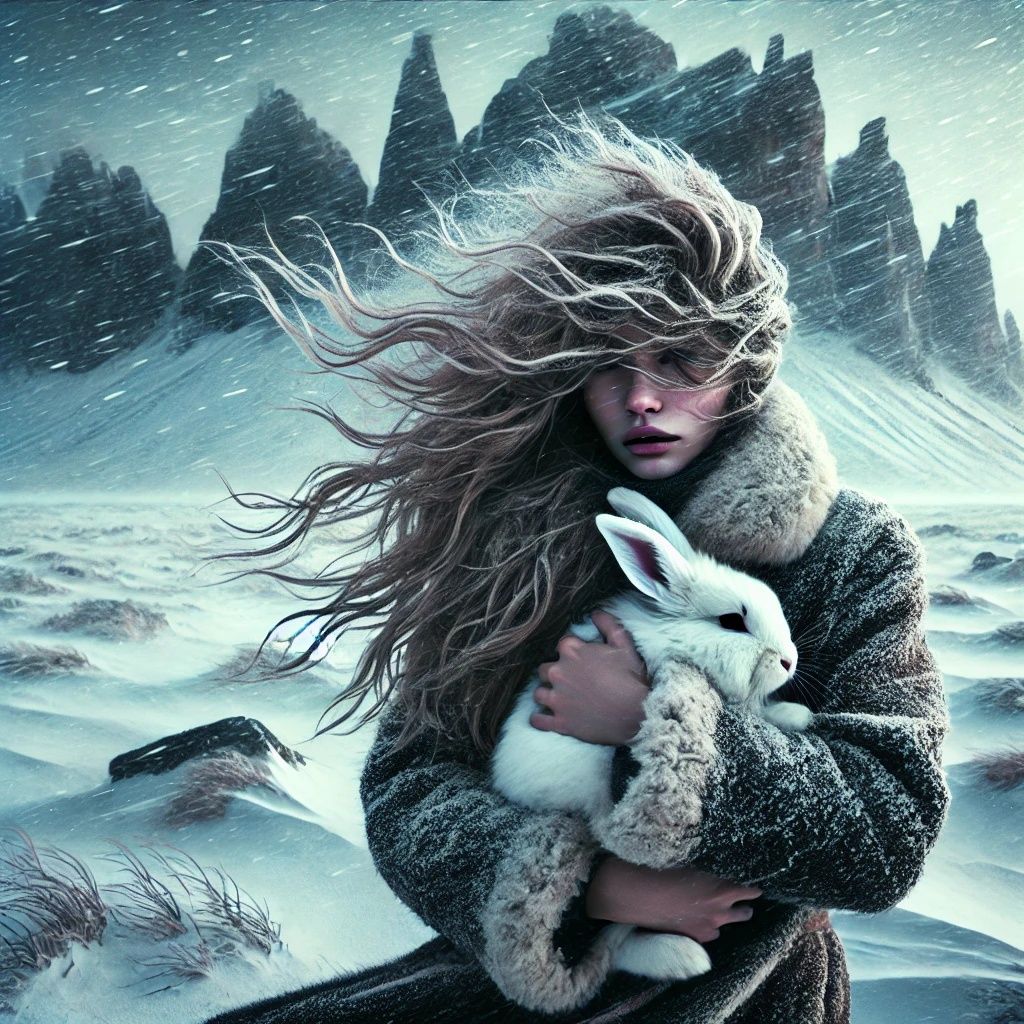 Woman Warms A Rabbit Amidst A Harsh Winter Storm | DALL-E 3 ...