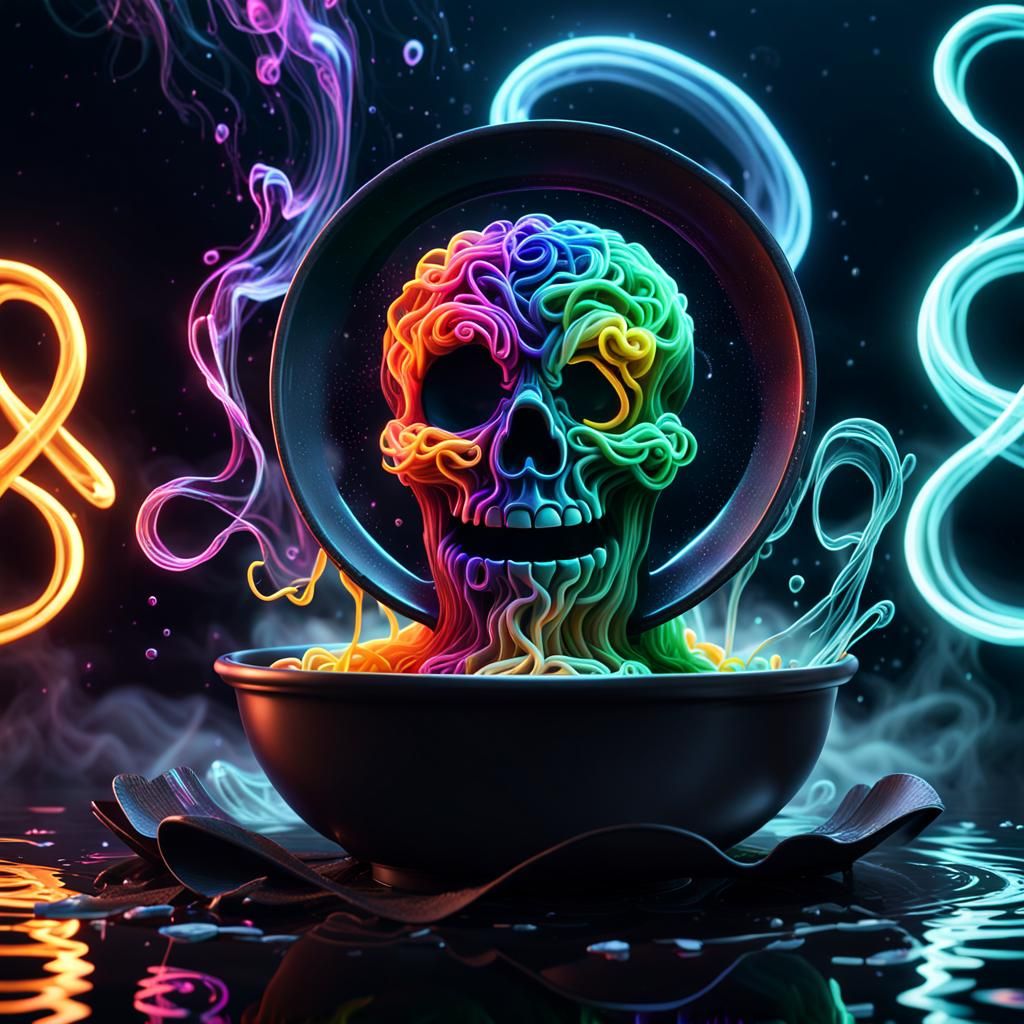 A,B,C alphabet noodles soup ,vapor waves ,music neon glow ma...