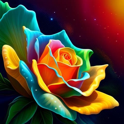 Neon bright elegant rose in the sunrise