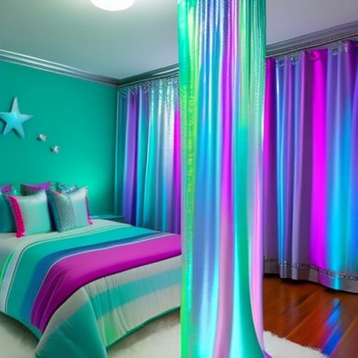 Iridescent Mermaid bedroom with iridescent blue walls with iridescent ...