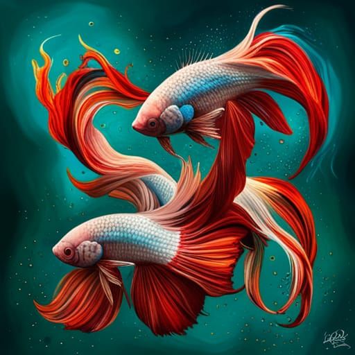 Betta fish paint splat painting art style