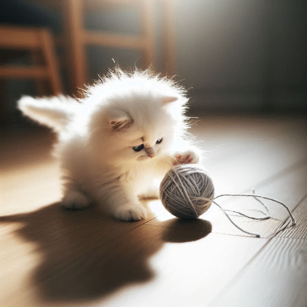 A cat playing with a ball of yarn