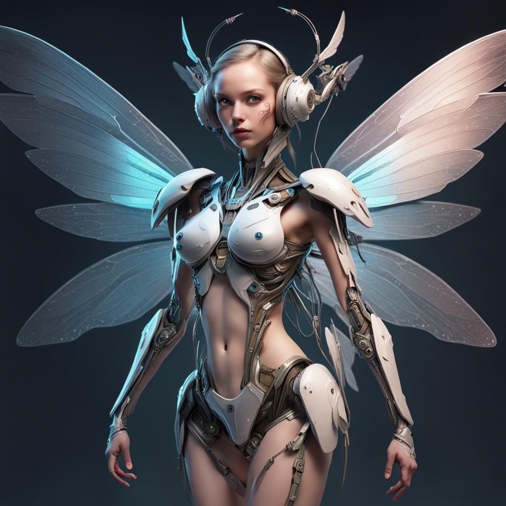 Fairy cyborg with wings - AI Generated Artwork - NightCafe Creator