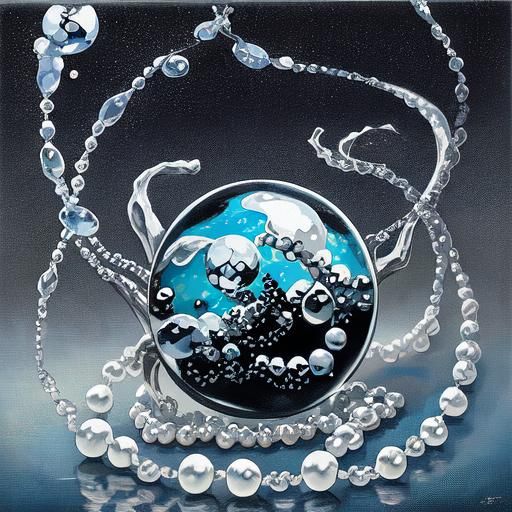 Ice bubbles flowing pearls pyriate diamond silver painting black pearls