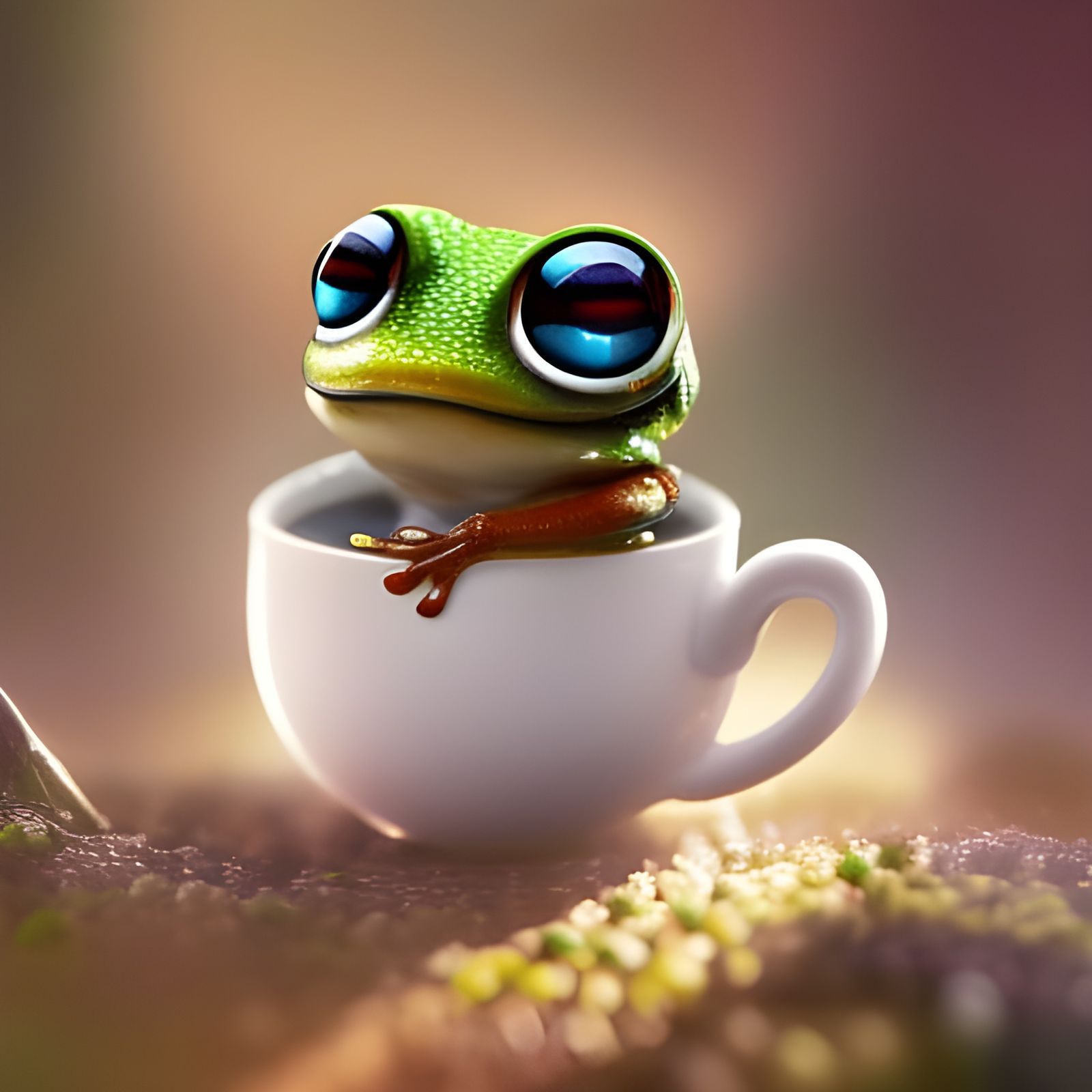Insanely cute baby frog in teacup - AI Generated Artwork - NightCafe Creator