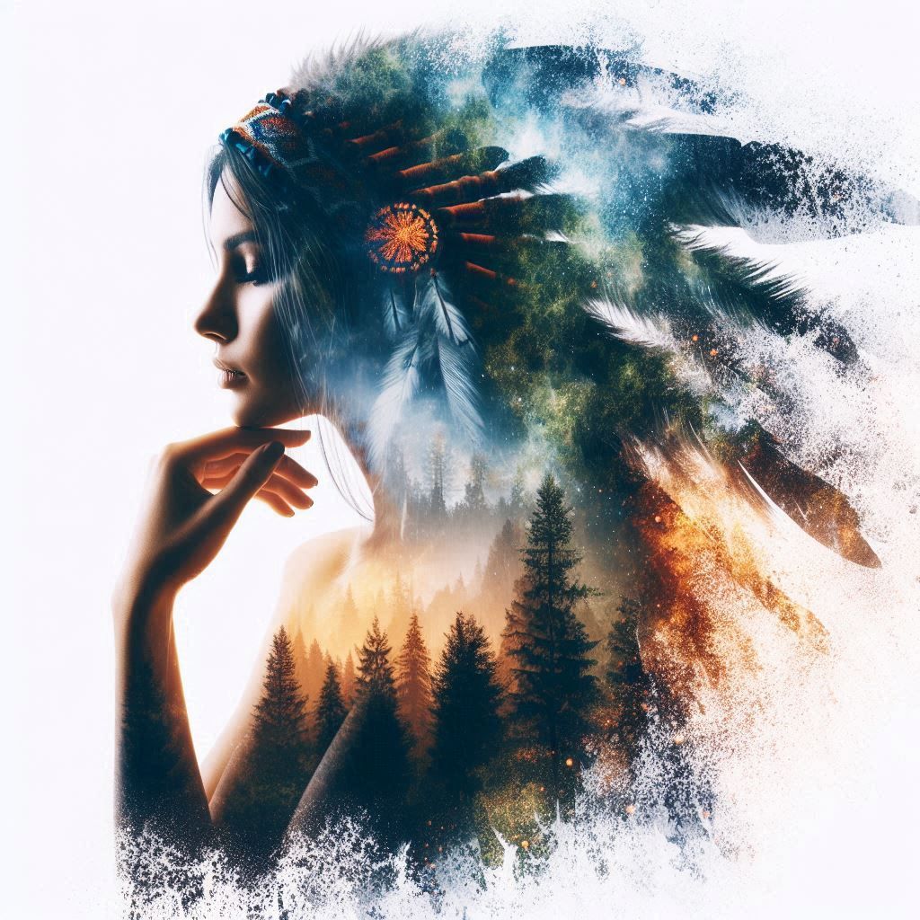 double exposure beautiful fantasy DALL-E 3 portrait landscape..
