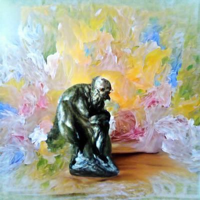 Rodin's thinker has Eureka moment oil on canvas beautiful