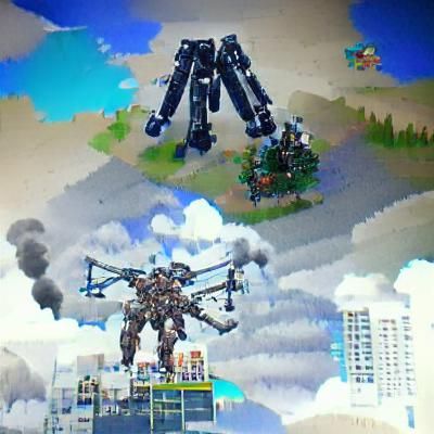 Giant mech with drones