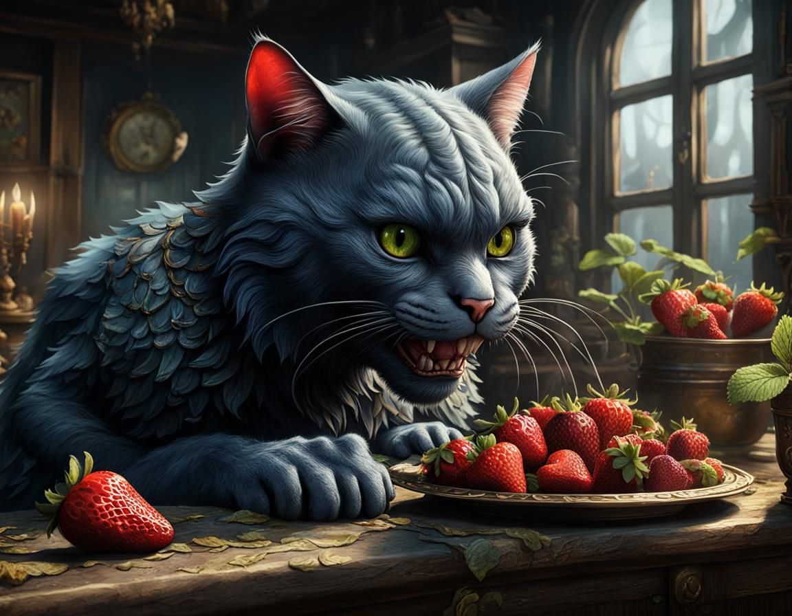 a cat eats strawberries 2