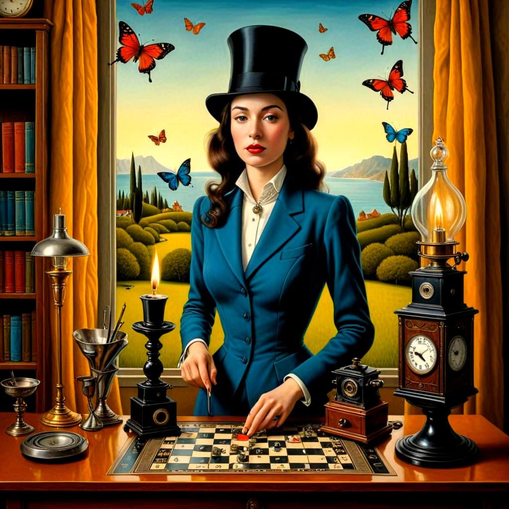 Surrealistic Lady in Vibrant Landscape