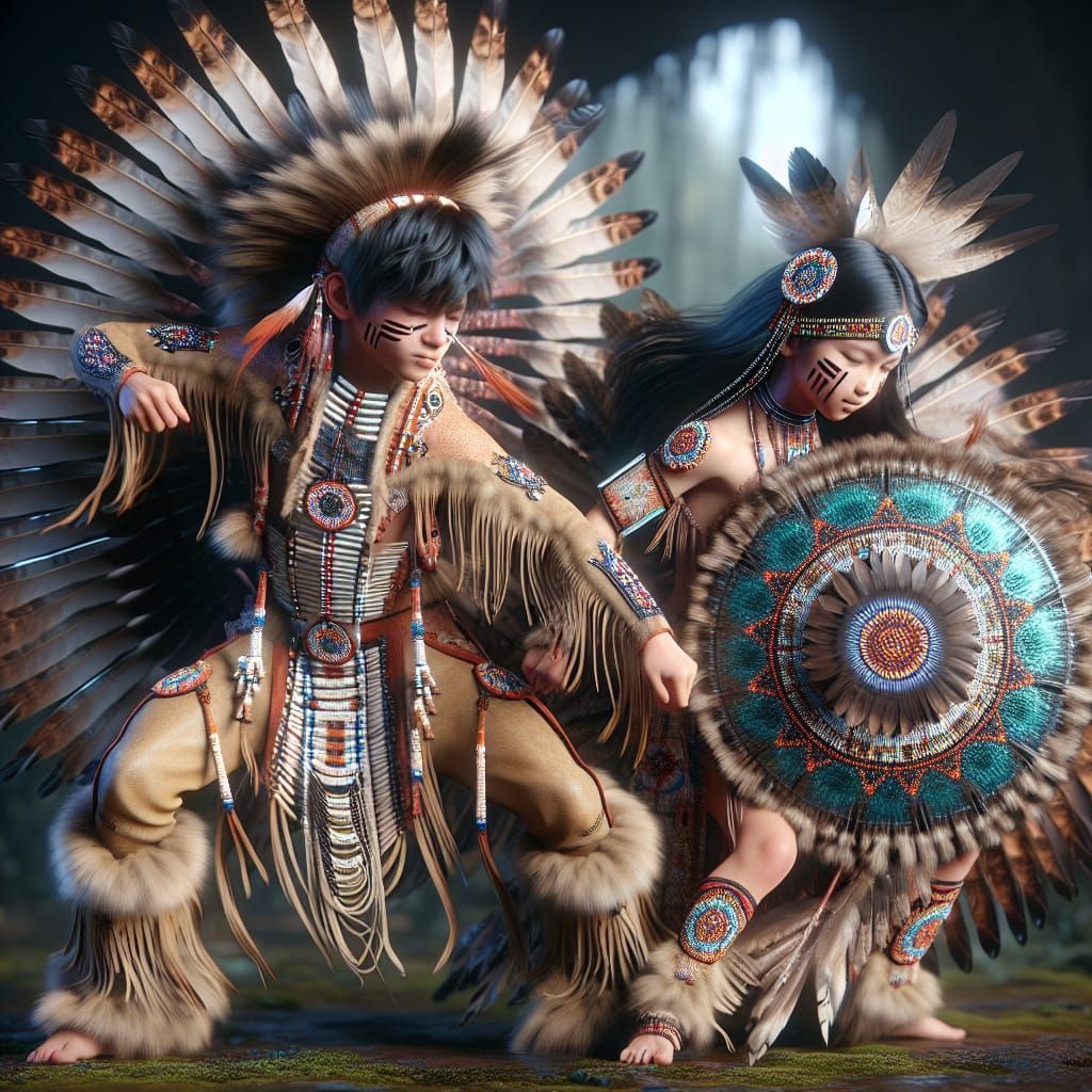 Young Native American Boy And Girl At The Powwow