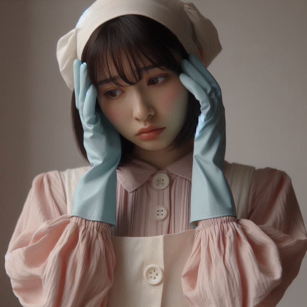 A 25 year old Japanese woman with sad but stoic facial expre...