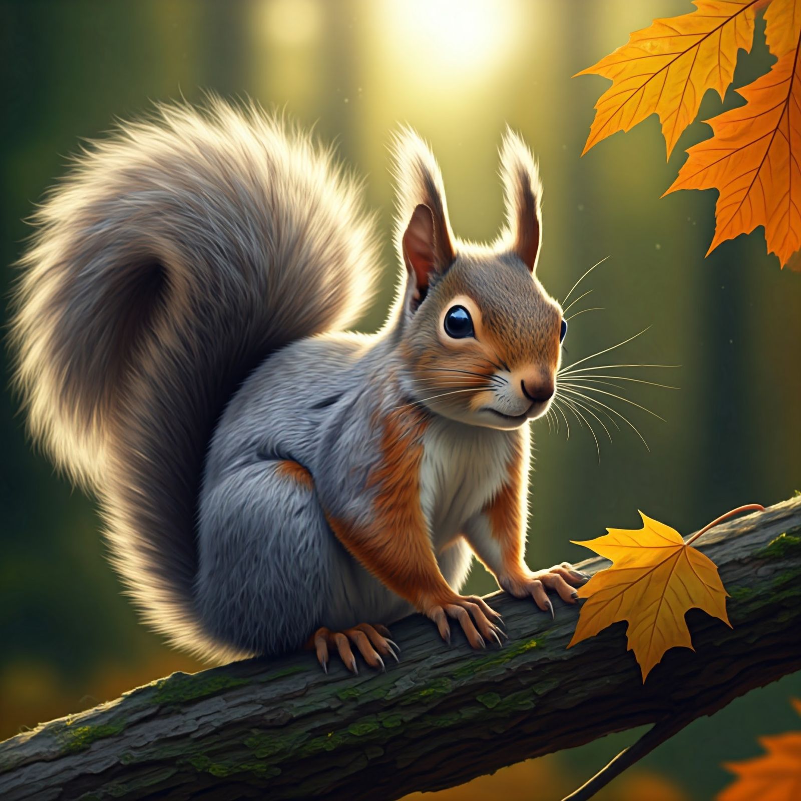 Squirrel perched on a tree branch,