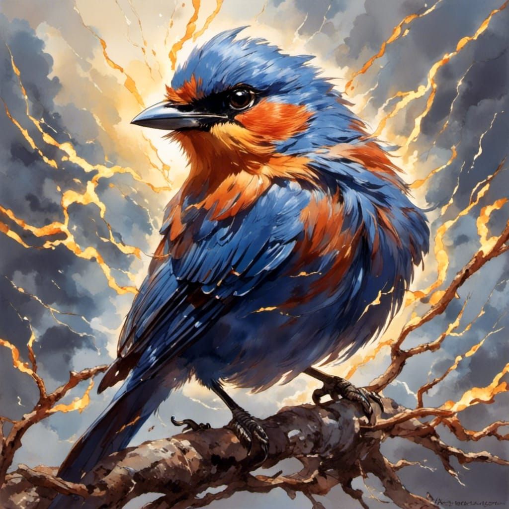 bird made of electricity charge thunder <lora:Soft Animals:1.0> 