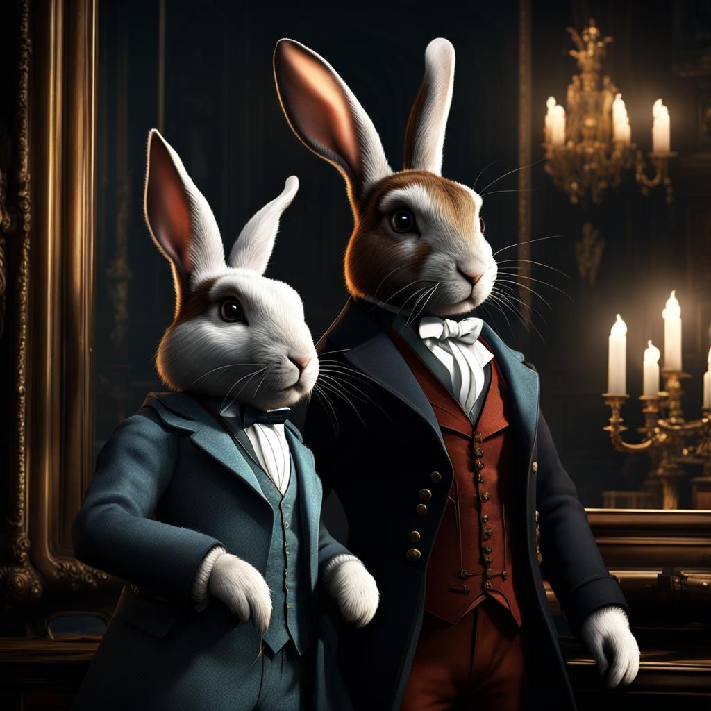 Grimdark Film Noir Rabbit Detective in Mirrors