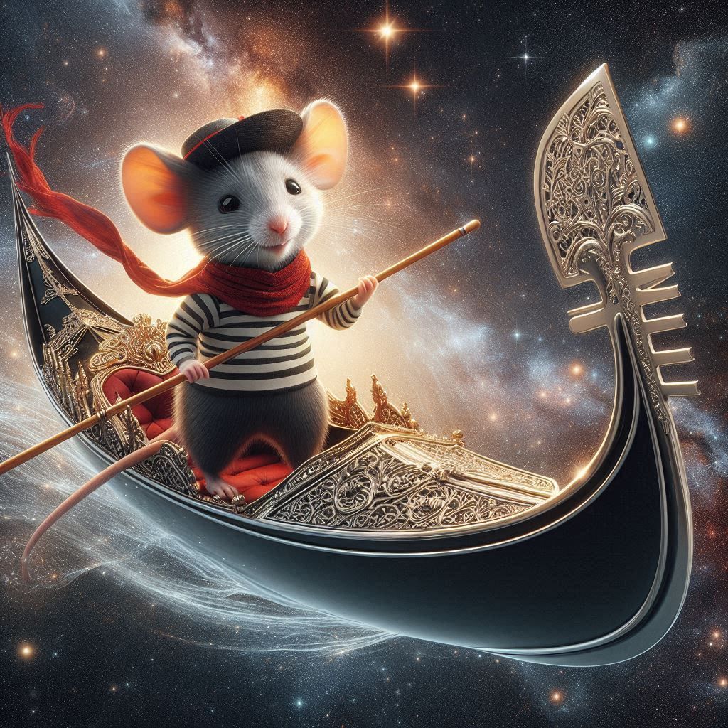 Tiny Traveler Poles His Gondola Through the Cosmos