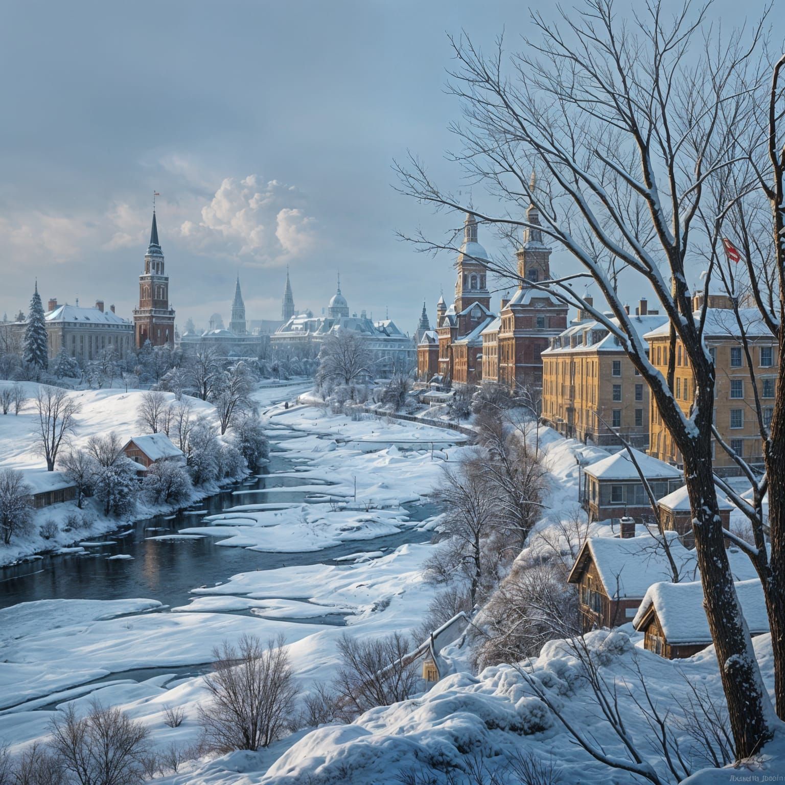 Wintertime Moscow landscape , high detail, sharp focus, dramatic, photorealistic painting art by larry ...  by @Jokavld