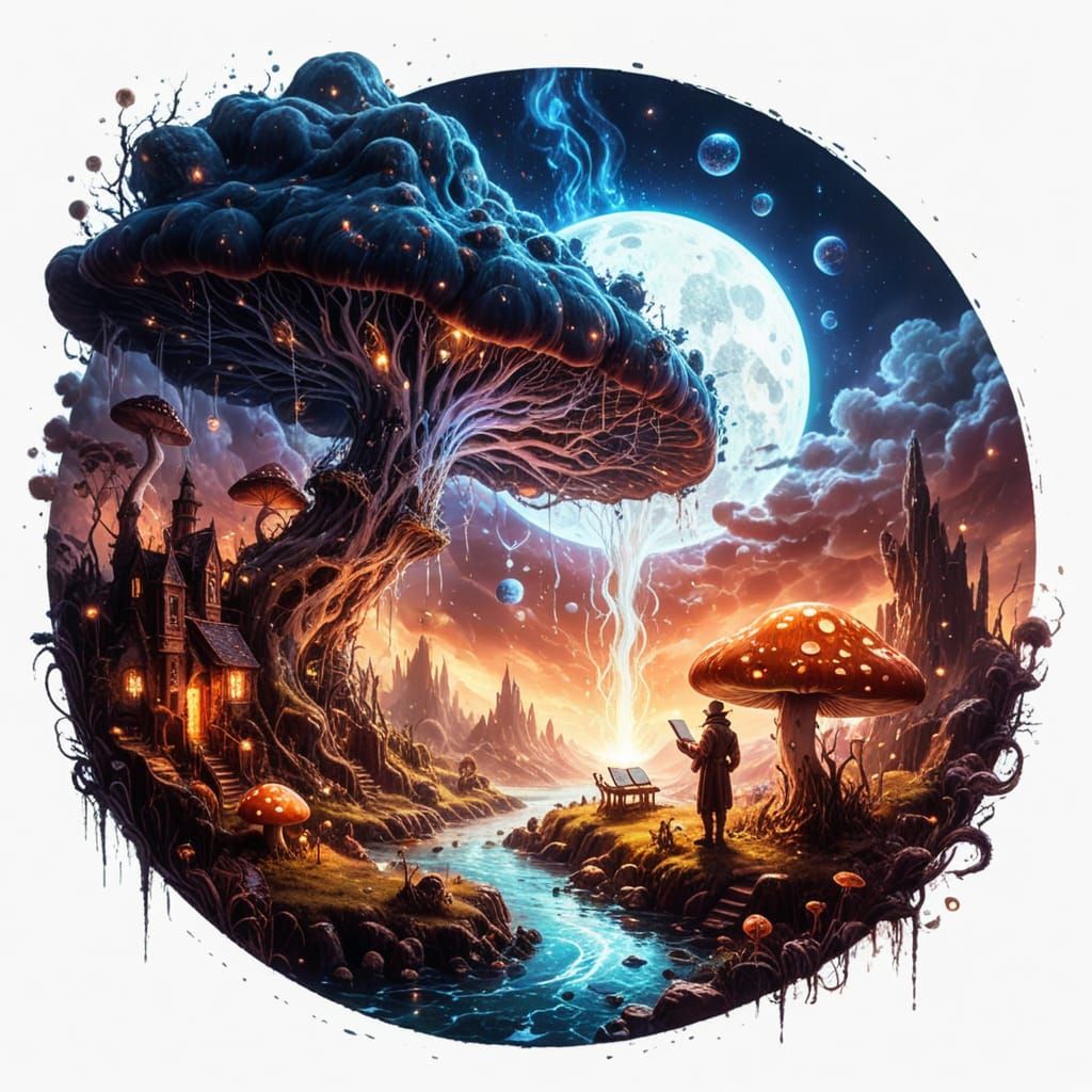 Cosmic Library on Mushroom 🍄✨🌌