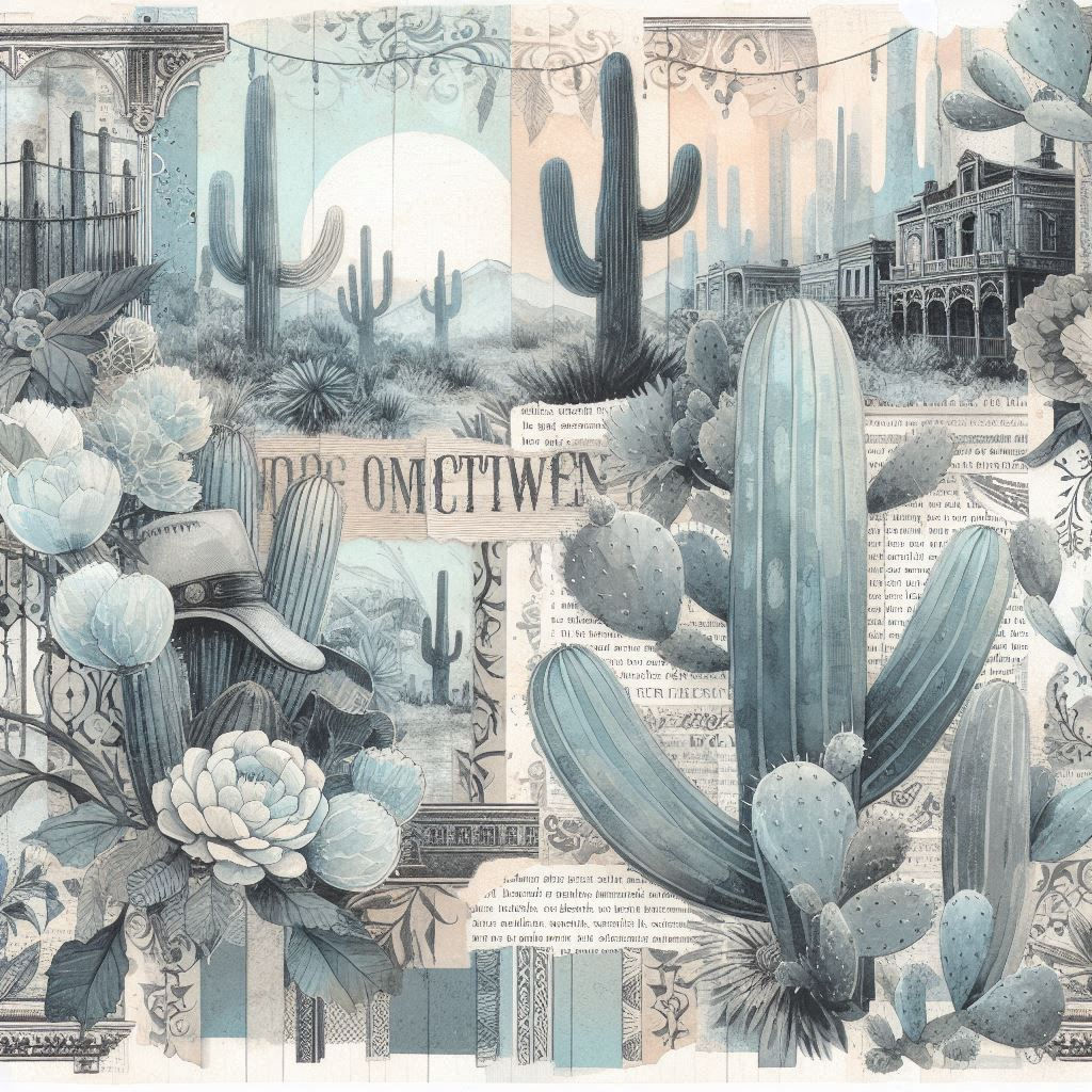 Faded Wild West Cacti Collage