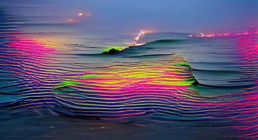 Neon Waves Breaking on the Shore