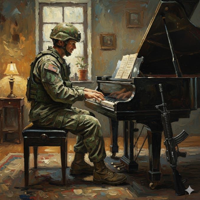 חייל ישראלי מנגן בפסנתר בעזה