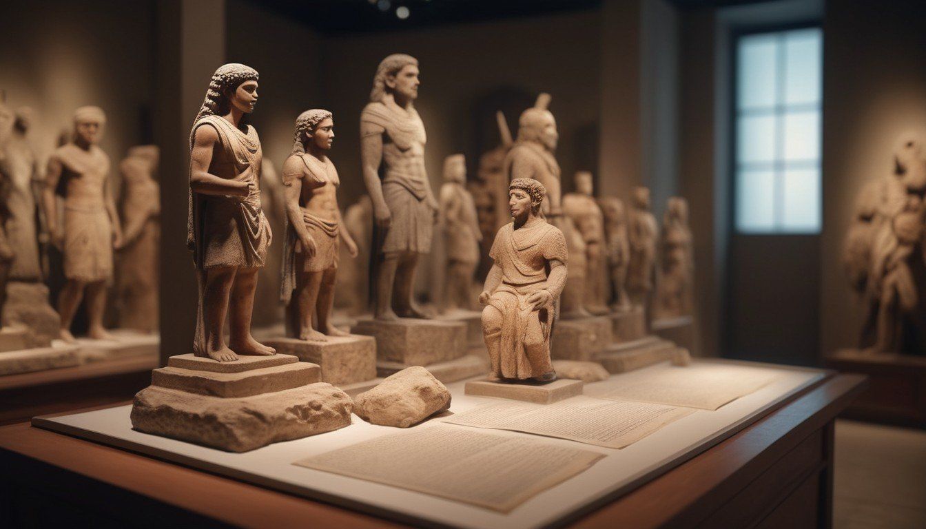 An image of a history museum showcasing ancient artifacts, w...