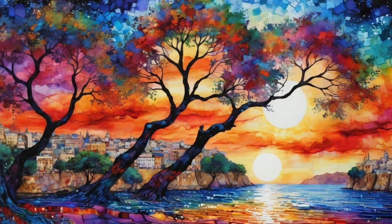 Sunset with trees