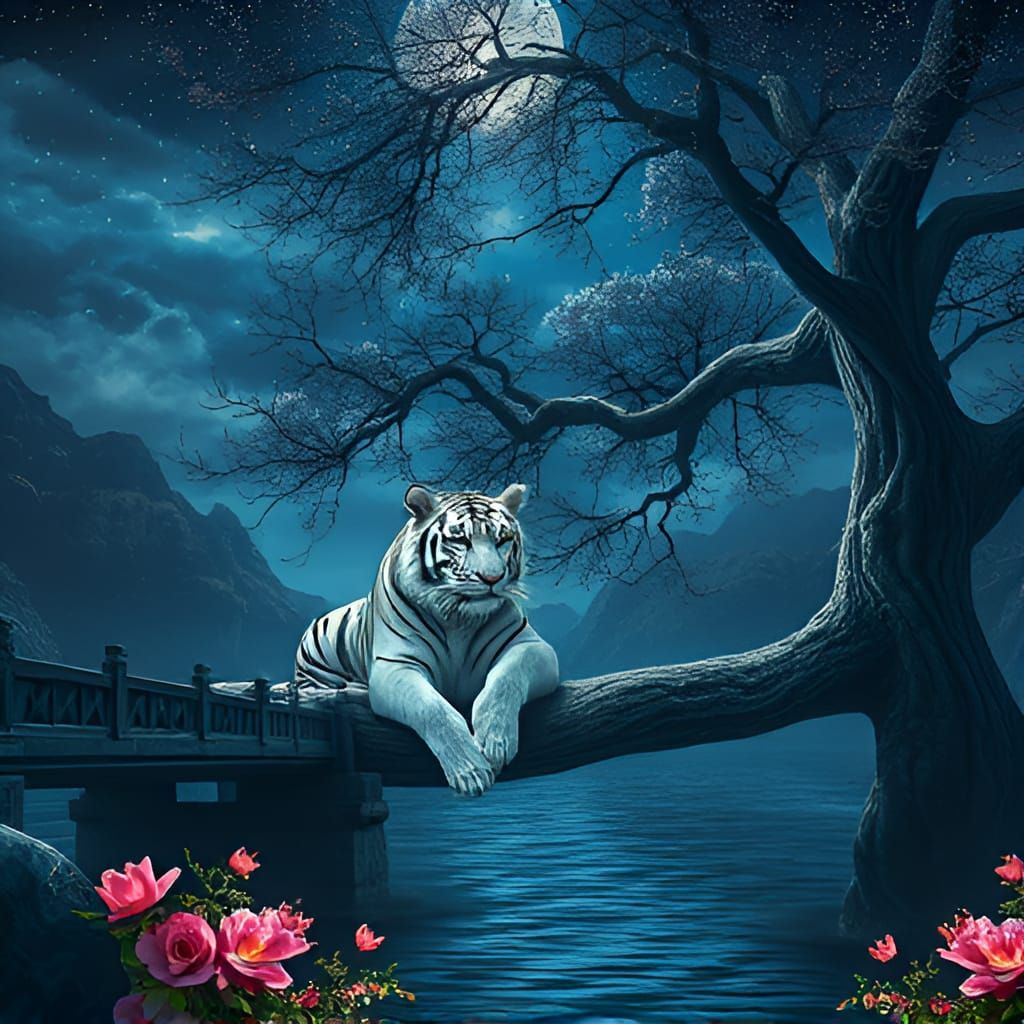 White Tiger lying in a tree