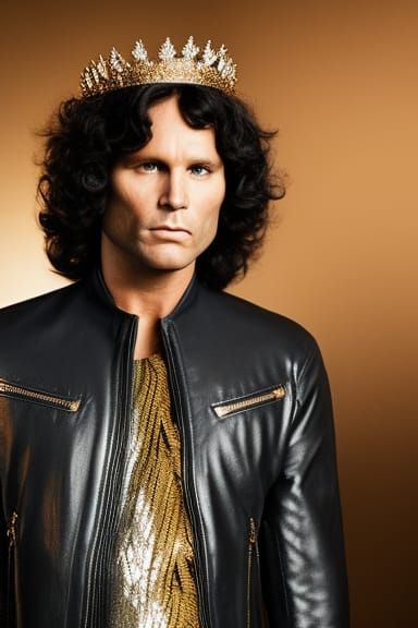 jim morrison, wearing a crown and lizard skin jacket, Professional  photography, bokeh, natural lighting, canon lens, shot on dslr 64  megapix - AI Generated Artwork - NightCafe Creator