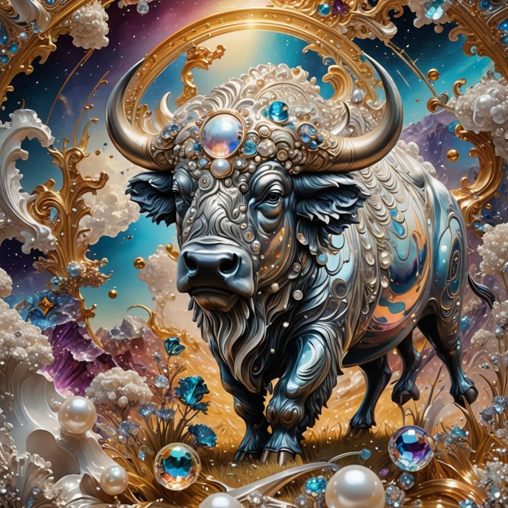 Oscillating ornate, pearl crystal buffalo