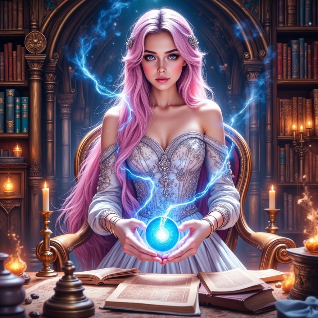 <lora:Anime Girls:1.0> <lora:Detailed realism:1.0> <lora:DreamweaverFlux:1.0> <lora:Beautiful women:1.0> Anime princess learns magic for her...