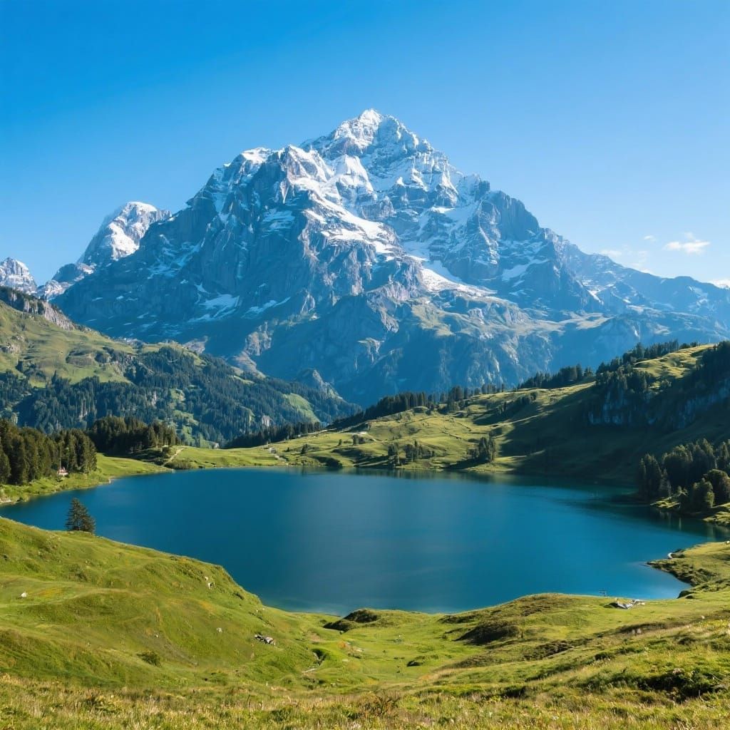 Mt Santis in Switzerland and the seealpsee lake in the Canton of Appenzell Innerrhoden. 