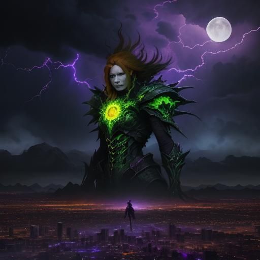 A shapely redheaded woman stands in a wide shot over Phoenix...
