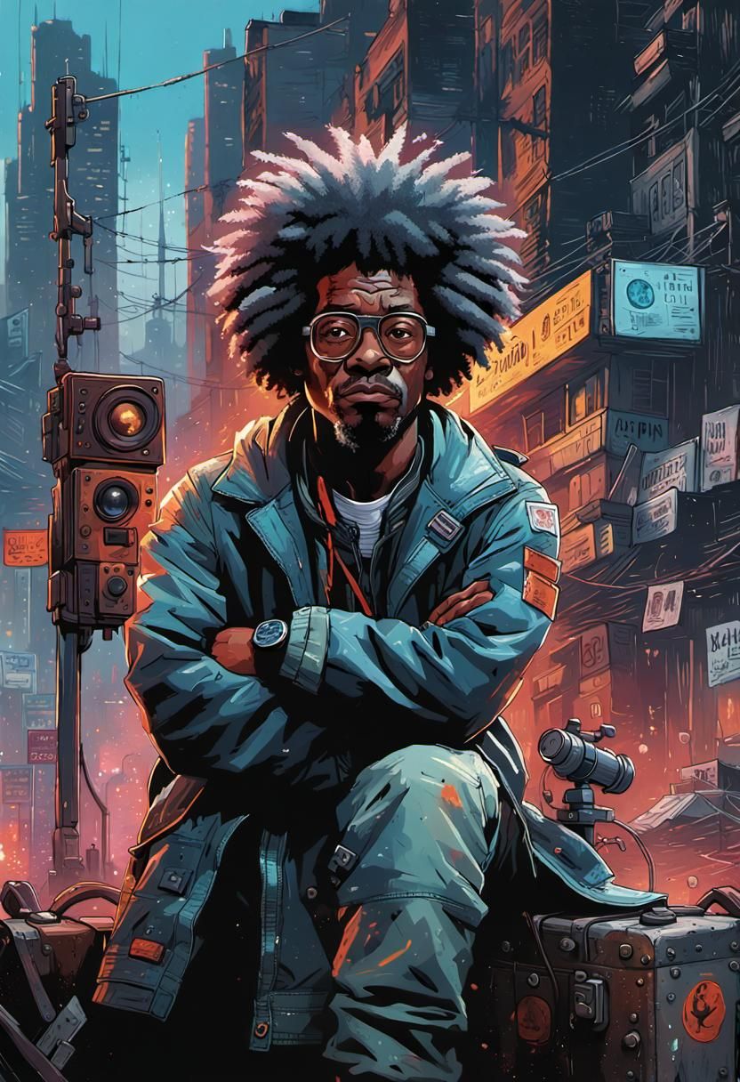 a portrait of cute Afro punk scientist Tamarin a highly intricate and ...