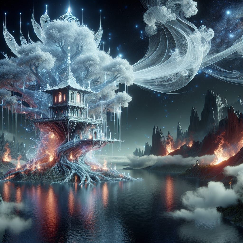 Mysterious tree house on the lake