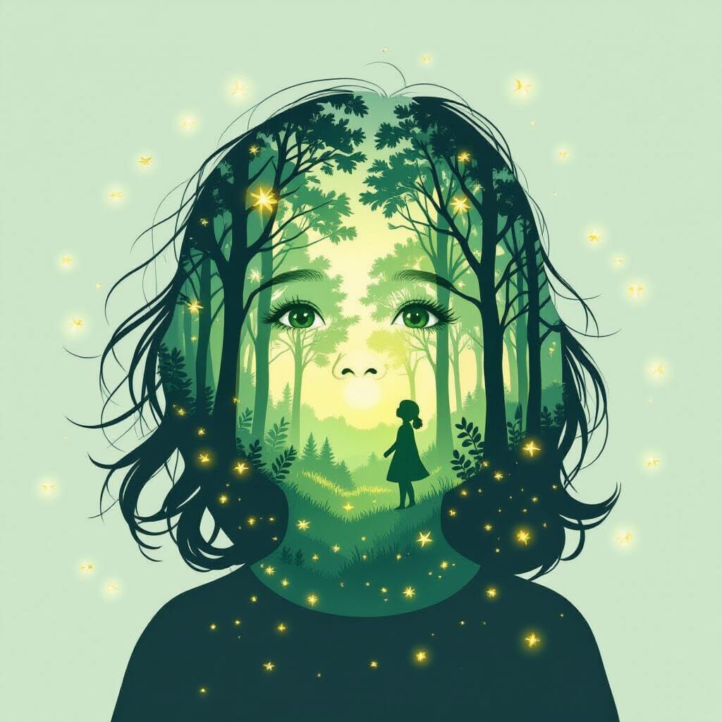 Magical Forest Child Double Exposure Illustration